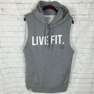 Live Fit Cut Off Hoodie Gray Size Small
